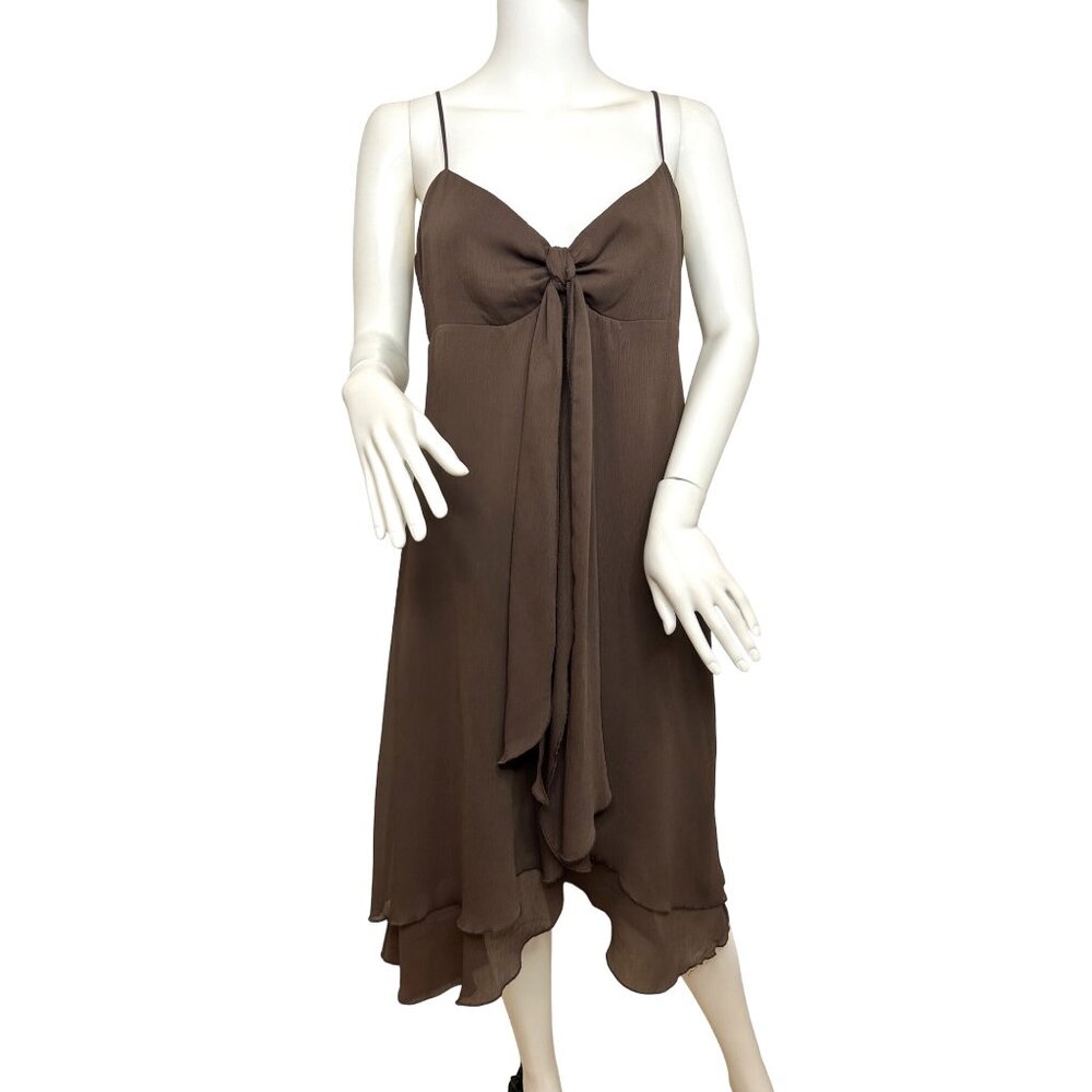 Michael Kors Dress Brown 10 Tiered Sleeveless Bow Tie Adjustable Strap Midi Airy